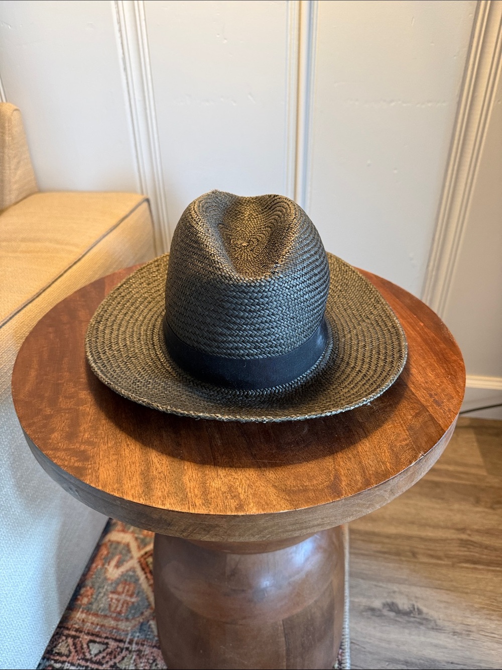 rag & bone Black Straw Panama Hat with Black Band